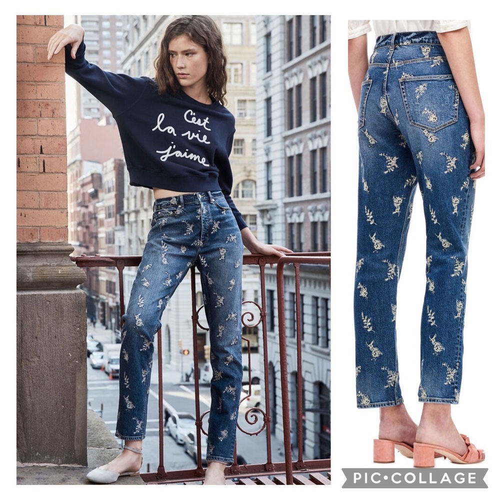 🌸HOST PICK🌸 FLORAL EMBROIDERED LORD & TAYLOR white on blue denim size 4